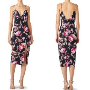 Nicholas Navy Silk Floral Lucile Corset Midi Dress